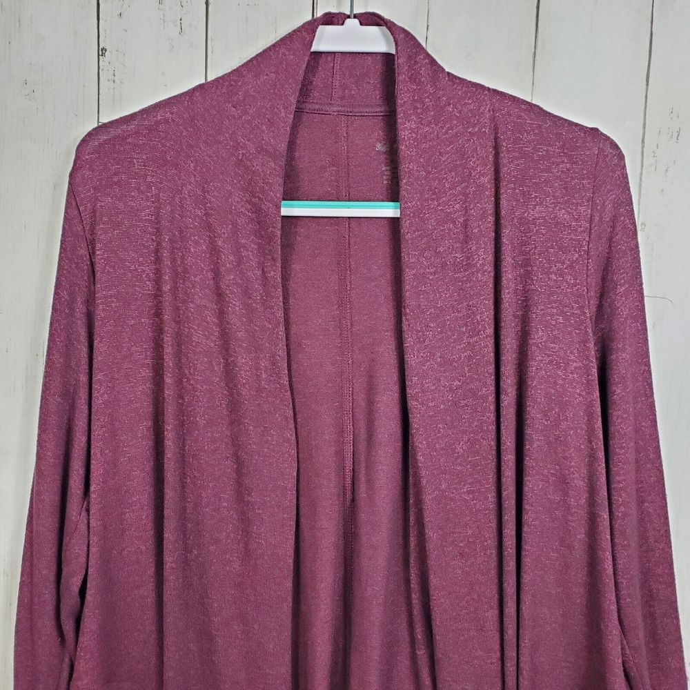 Style & Co Cardigan Sweater Womens Medium Burgundy Duster Open Front Pockets - Picture 3 of 11